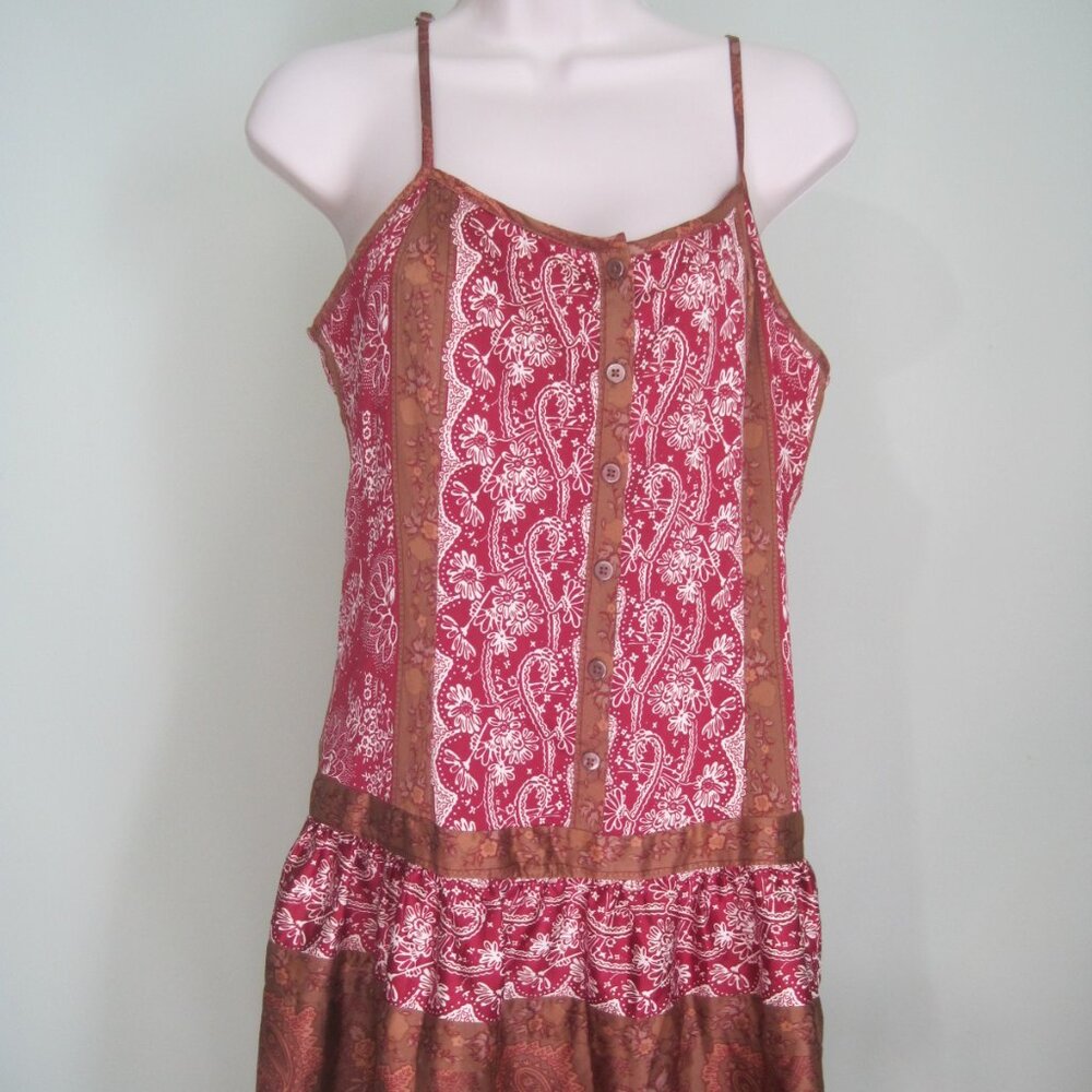 Charlotte Russe Women's Large Silk Polyester Red Brown Floral Sleeveless Dress